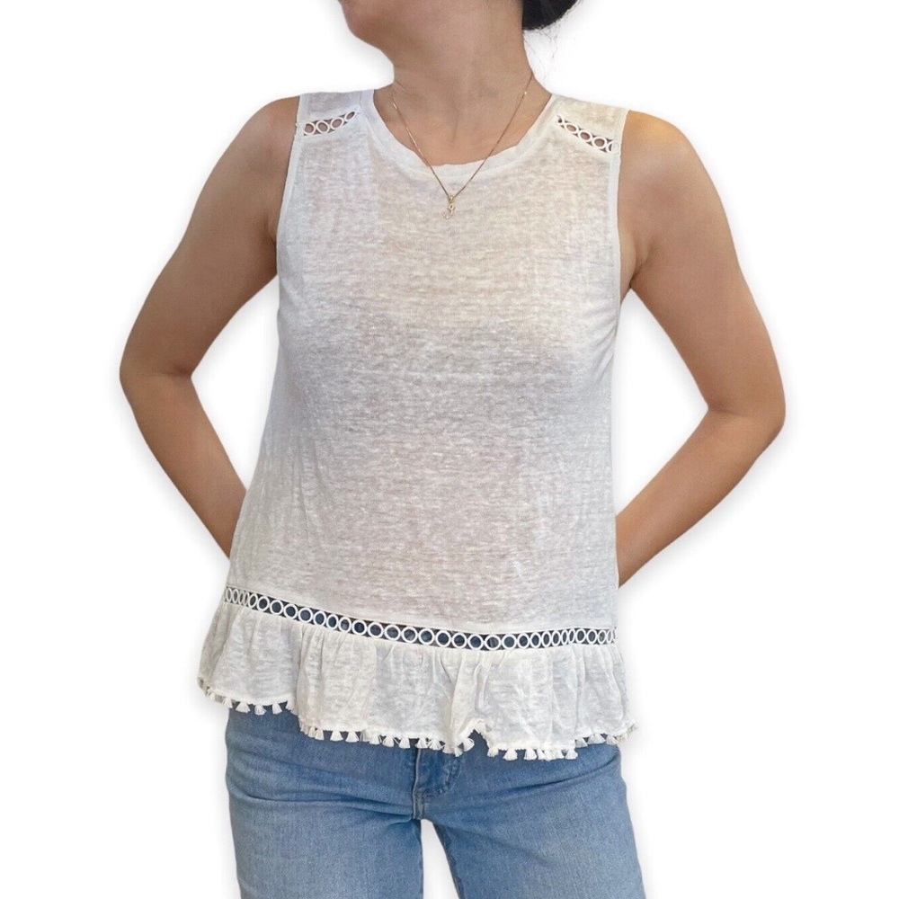 Generation Love Tassel Trim Sleeveless Linen Top - Gray, Size M